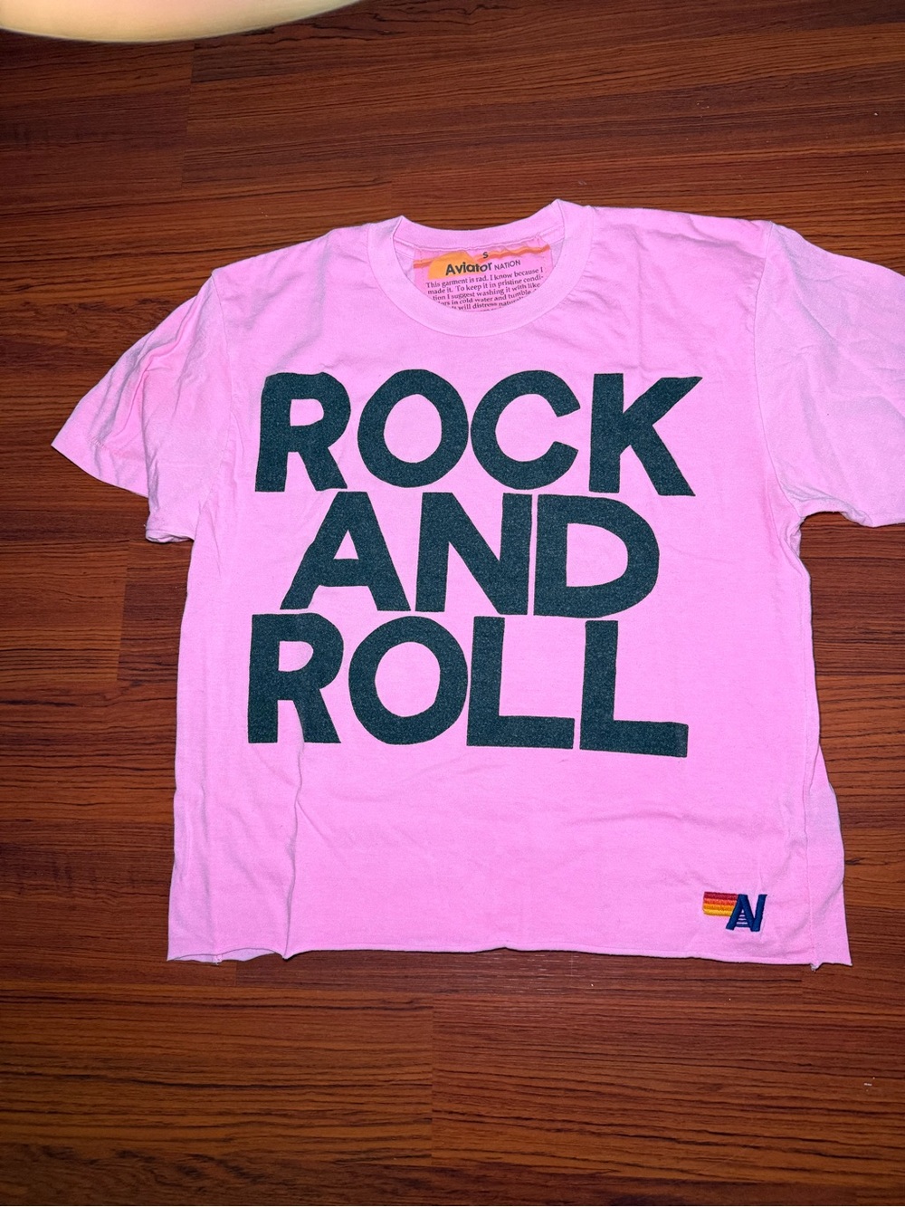 Aviator Nation Kids Pink 'Rock And Roll' Graphic Tee with Black Lettering